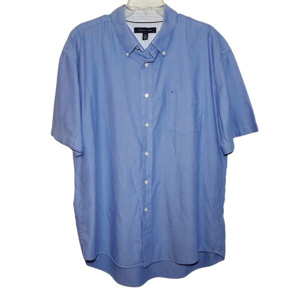 TOMMY HILFIGER Blue Button Down Short Sleeve Size XL - Picture 2 of 10